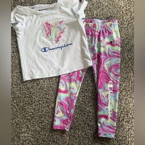 Champion Toddler Girl White Athletic T-Shirt & Legging Set Size 2T